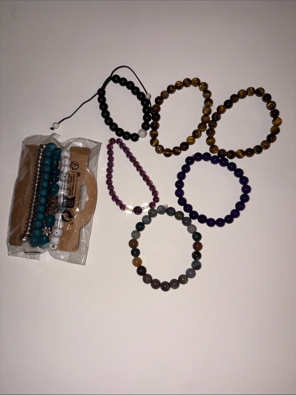 Mixed Bead Bracelet Set - Black, Brown, Purple, Teal, Multicolor